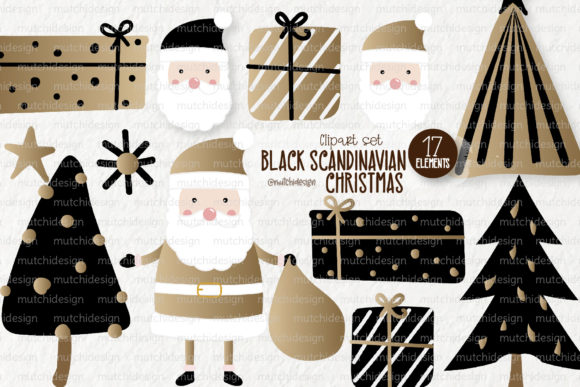 Black Scandinavian Christmas Clipart Set