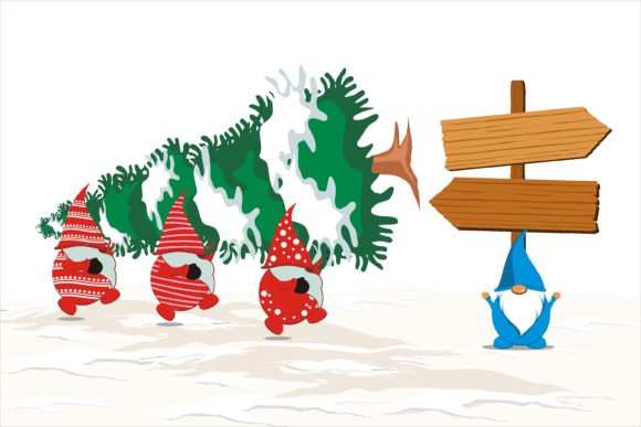Christmas Gnome Carry Tree Illustrations