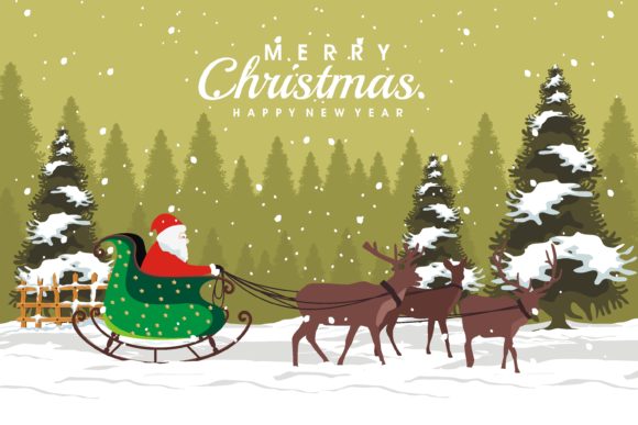 Christmas Santa Claus Riding Sleigh Illustrations