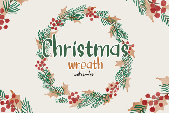 Christmas Water Color Wreath and Leaves
