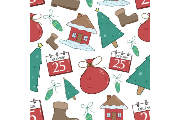 Doodel Christmas Icons Seamless Pattern Illustrations