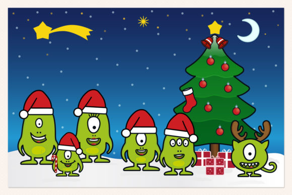 Monster Family Celebrating Christmas Illustrations